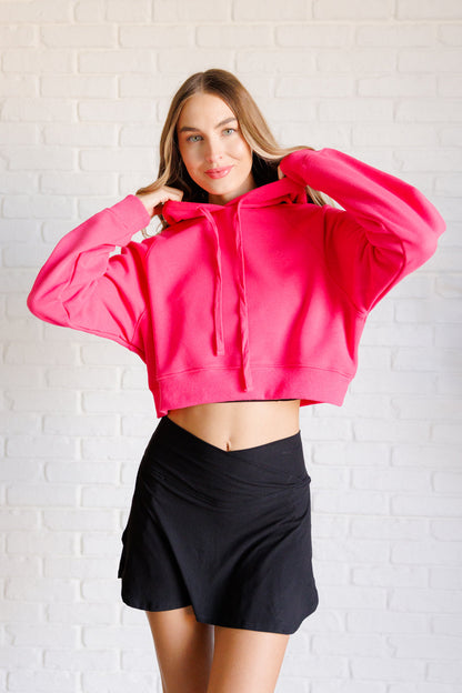 Cropped Pullover Hoodie in Flamingo Pink