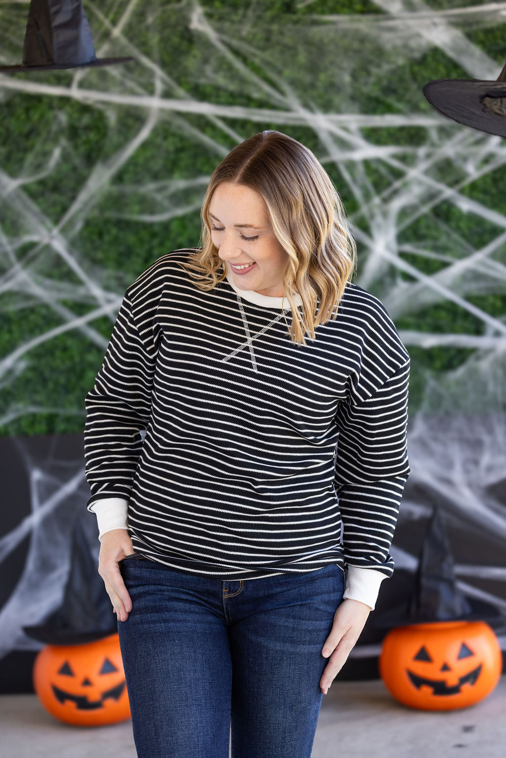Lola Striped Thermal Top - Black