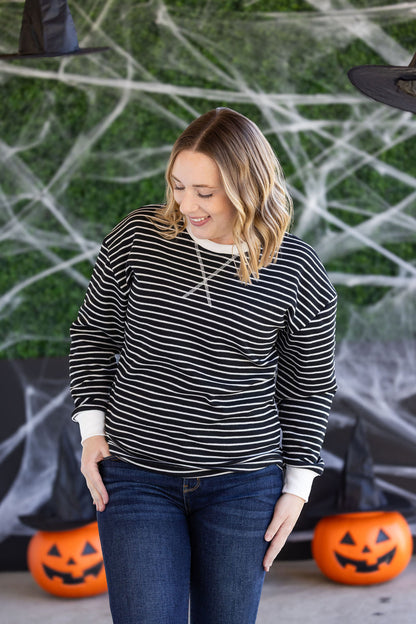 Lola Striped Thermal Top - Black