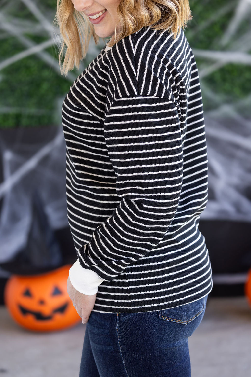 Lola Striped Thermal Top - Black