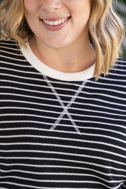 Lola Striped Thermal Top - Black