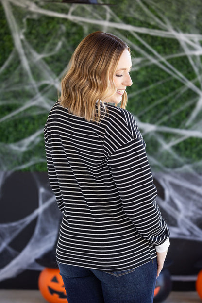 Lola Striped Thermal Top - Black
