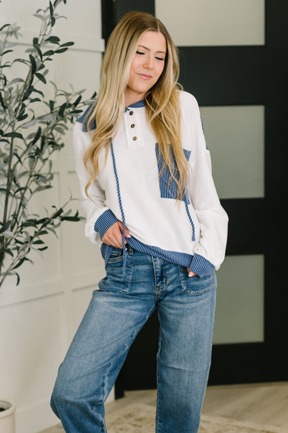 Here for Now Color Block Hoodie in Blue