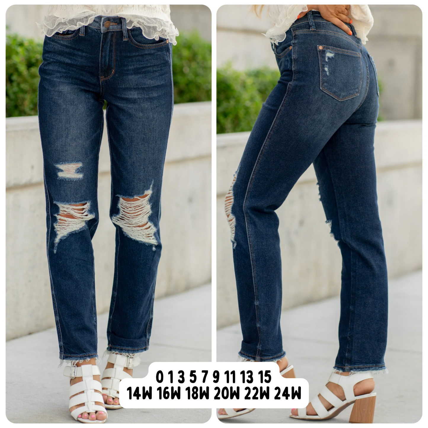 Judy Blue High Waist Rigid Magic Heavy Destroy Straight Jeans, 30” Inseam