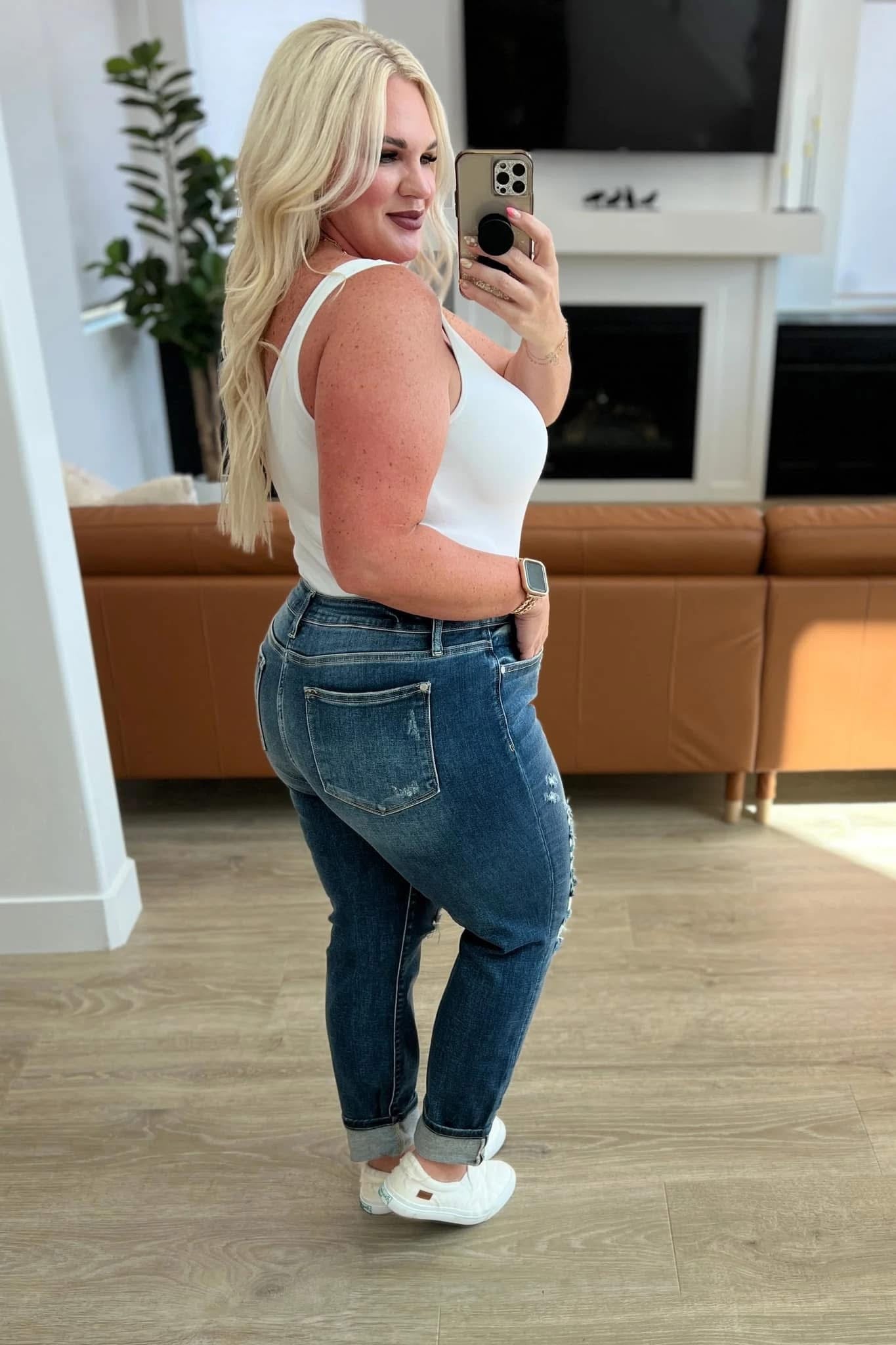 Judy Blue Full Size Mid Rise Cuffed Destroy Bf Jeans Plus Size