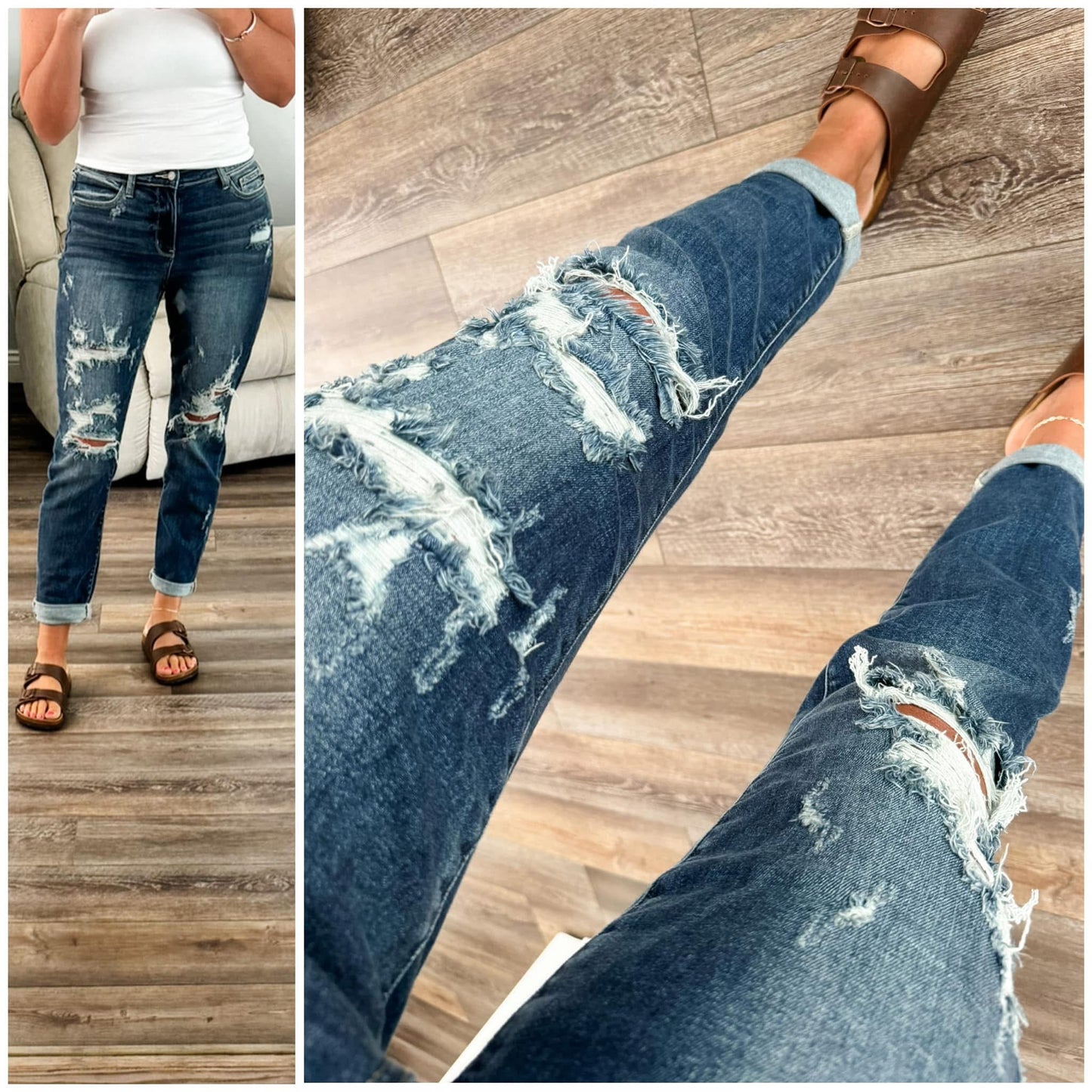 Judy Blue Full Size Mid Rise Cuffed Destroy Bf Jeans Plus Size