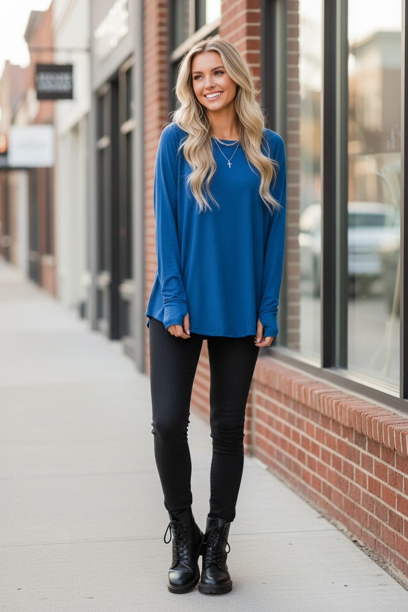 Nice to Each Other Raglan Sleeve Top in Classic Blue