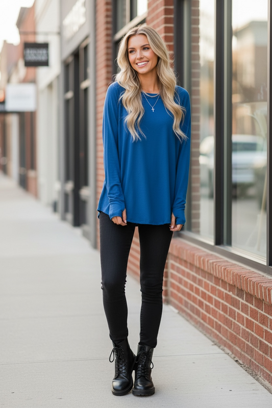 Nice to Each Other Raglan Sleeve Top in Classic Blue