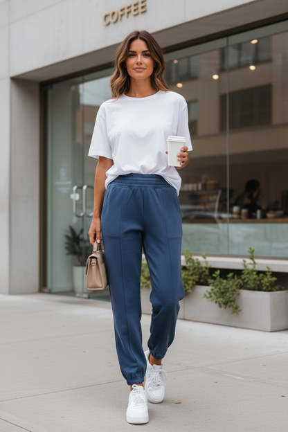 Front Seam Jogger Bottoms in Blue Indigo