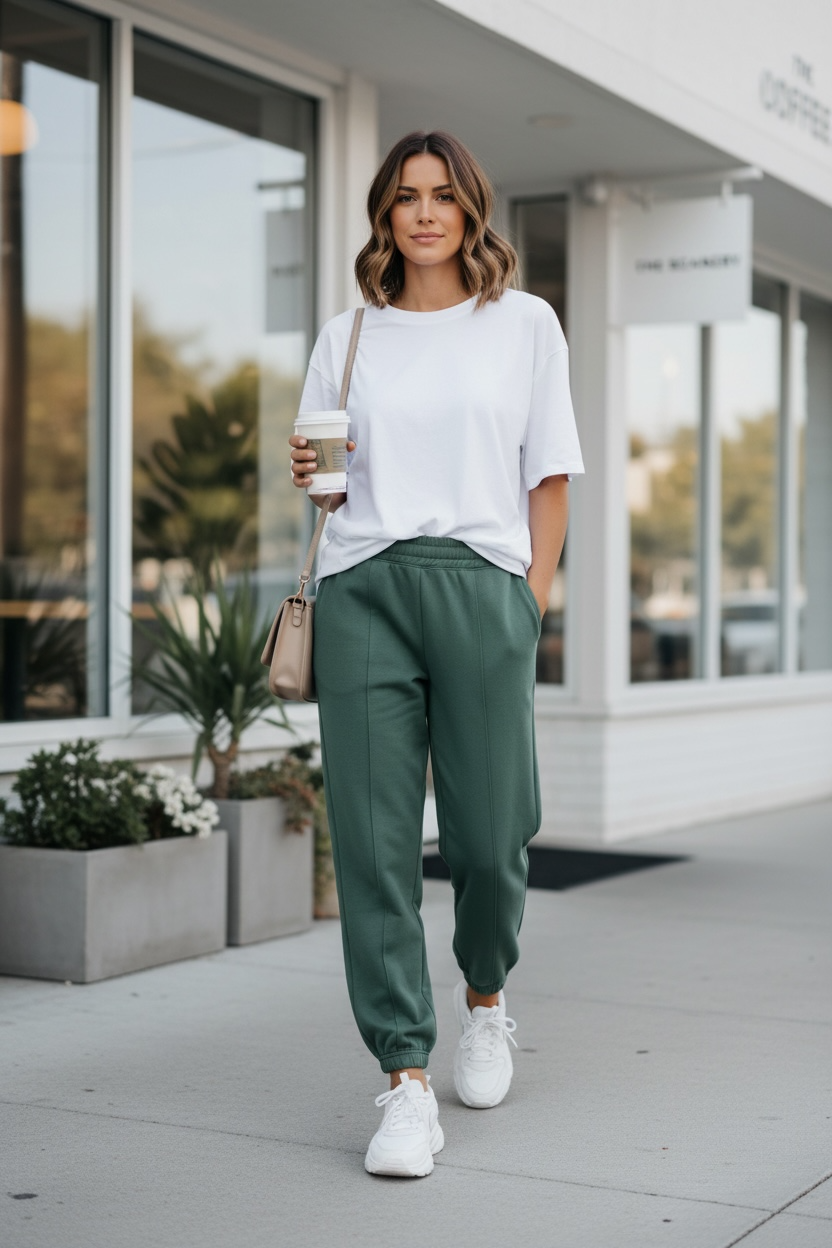 Front Seam Jogger Bottoms in Dark Forest