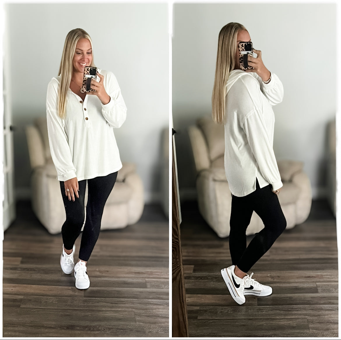 Happier Now Henley Hoodie in Ivory