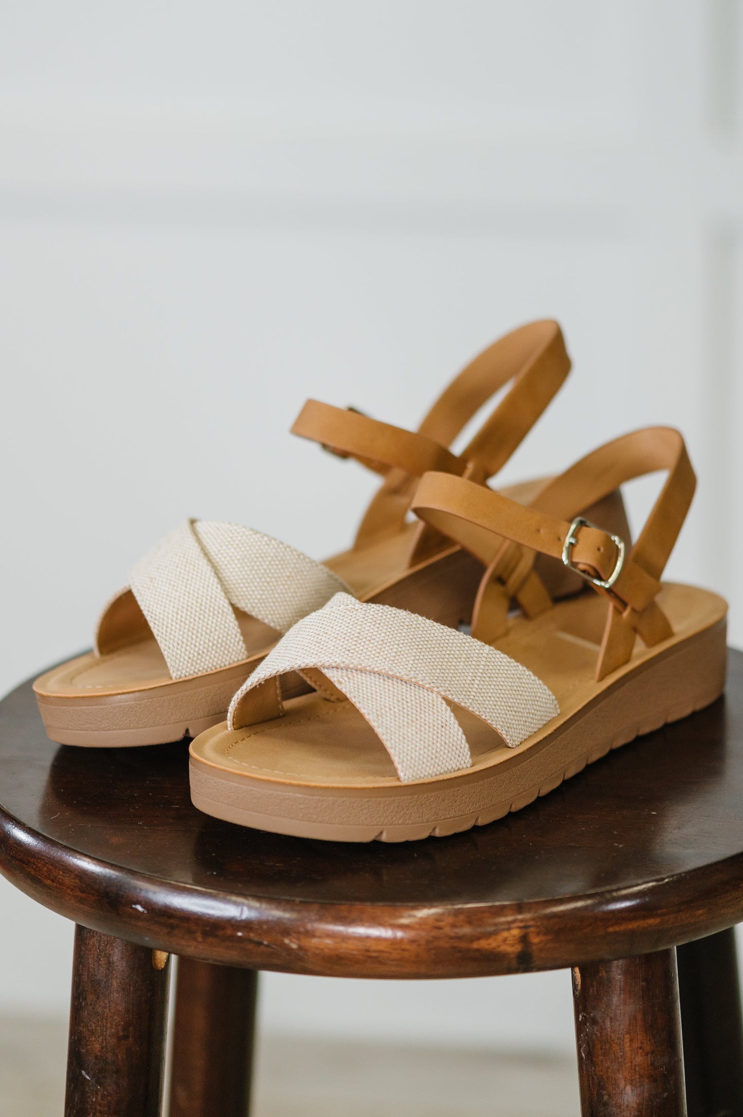 Low Platform Wedge Sandals in Cream