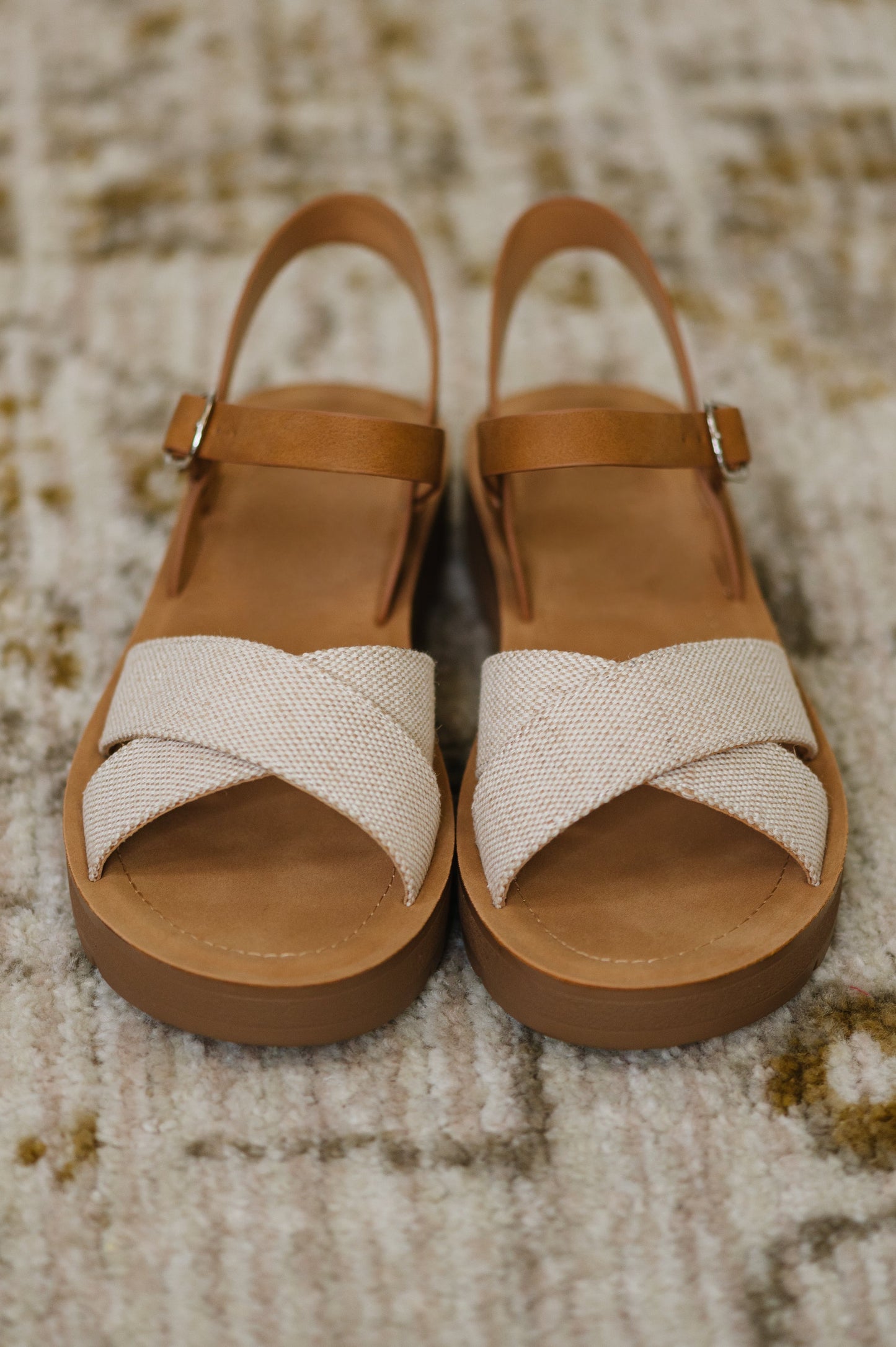 Low Platform Wedge Sandals in Cream