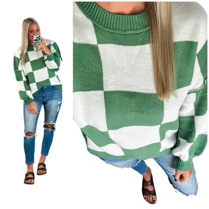 PREORDER: Fan Zone Check Sweater (Choose Color)