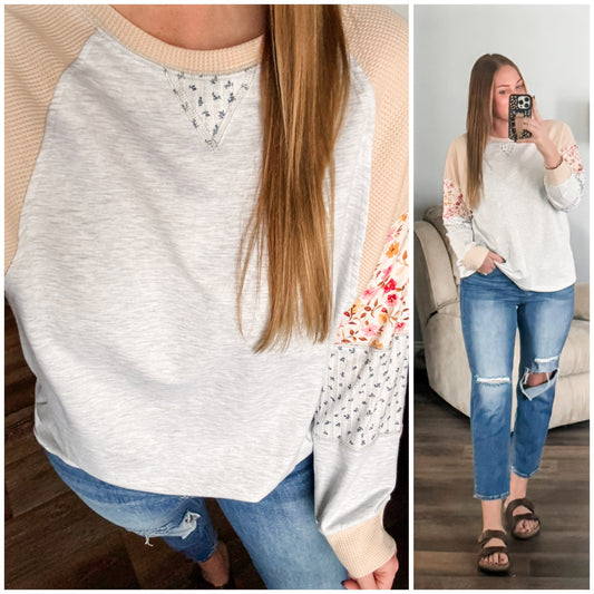 Wondering Aloud Patchwork Long Sleeve Top