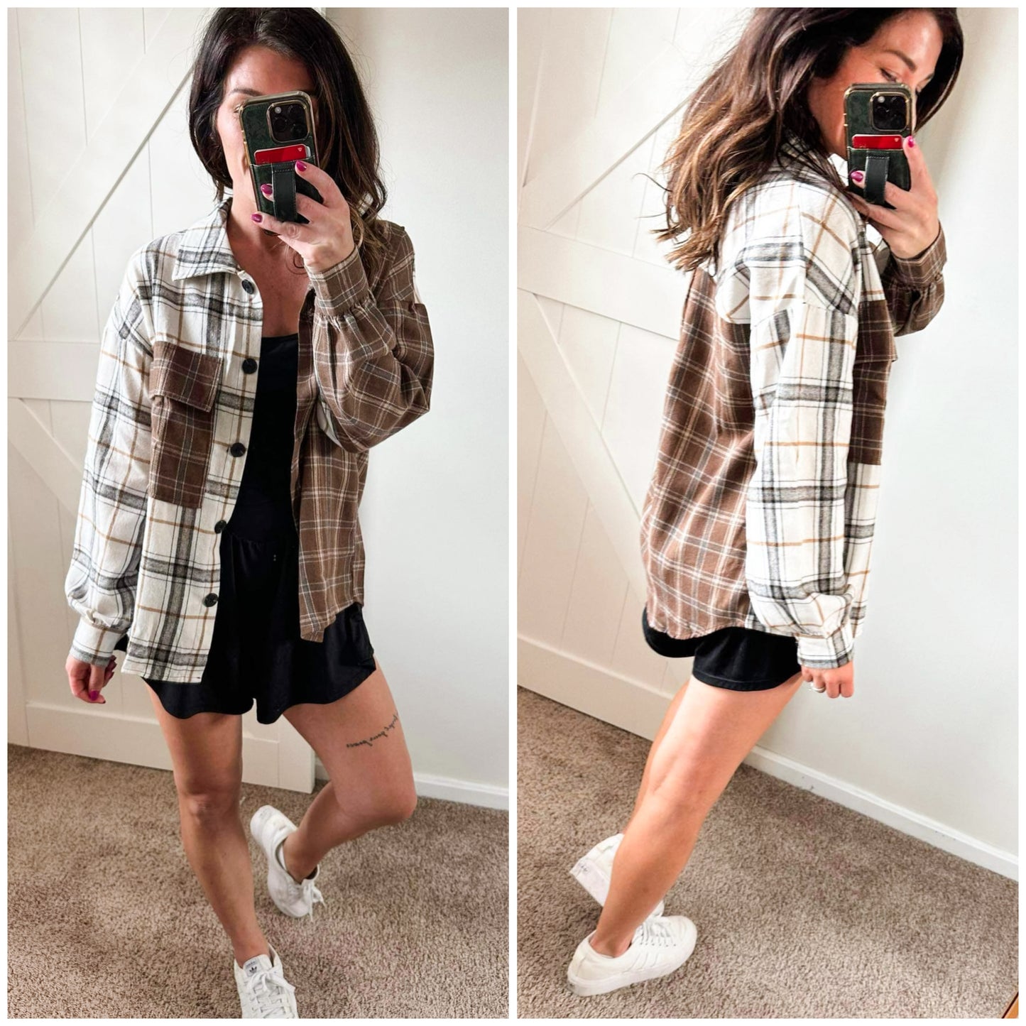 Plaid Contrast Button Up Shirt Jacket