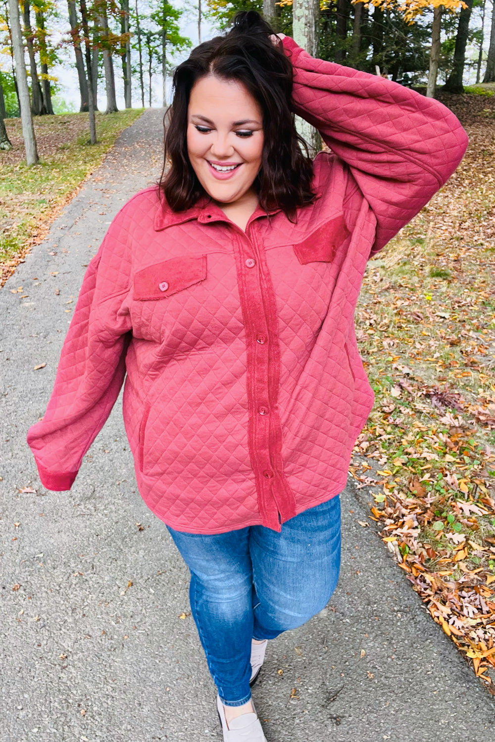 Eyes On You Marsala Quilted Knit Button Down Shacket