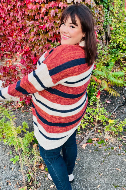 Put Together Rust & Navy Striped Pocketed Cardigan