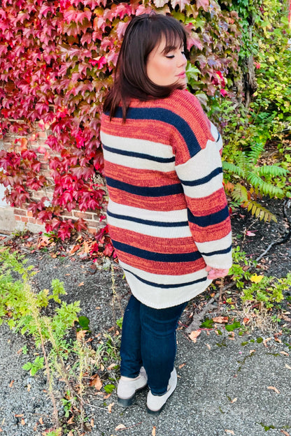 Put Together Rust & Navy Striped Pocketed Cardigan