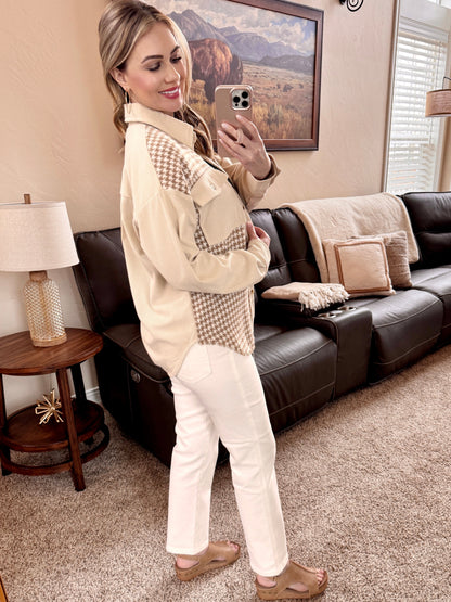 Houndstooth Cream Corduroy Shacket