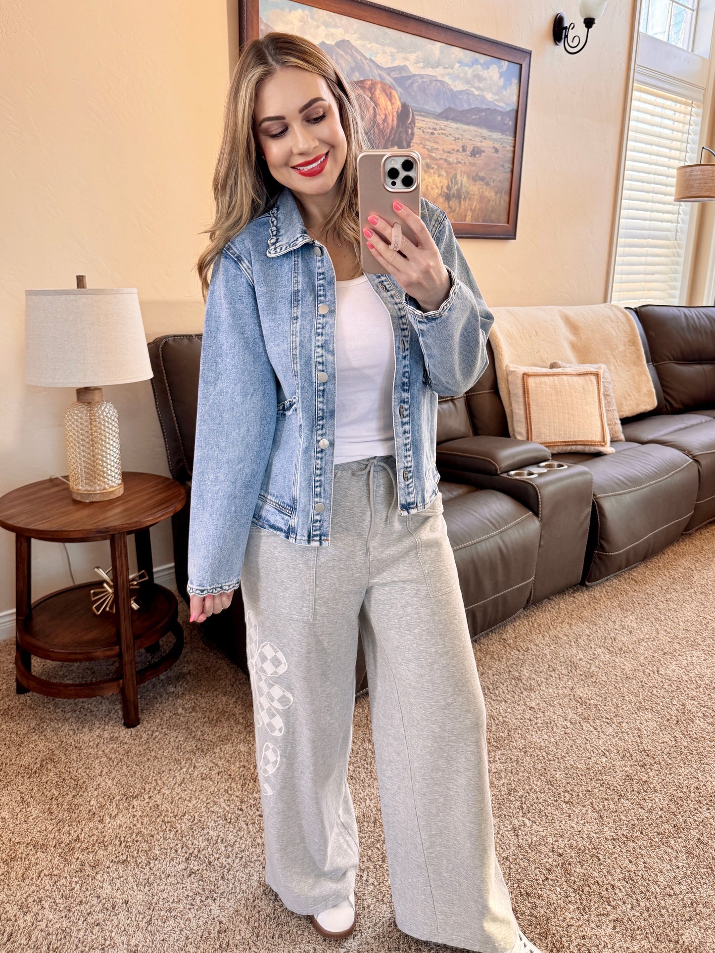 Heather Grey Embroidered Lounge Pants