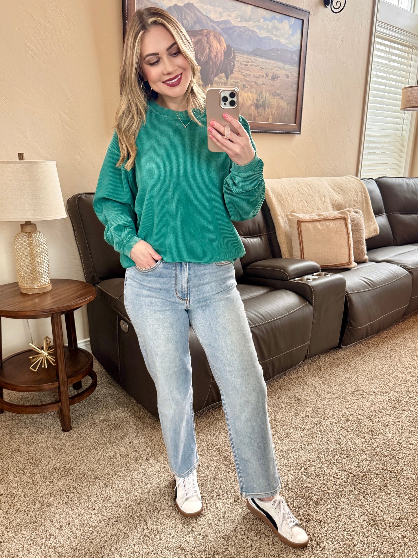 Luxe Corded Crewneck in Teal