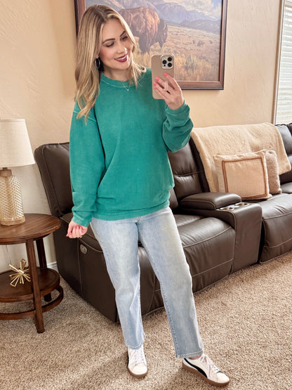 Luxe Corded Crewneck in Teal