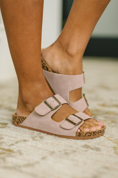 Double Buckle Slides in Blush