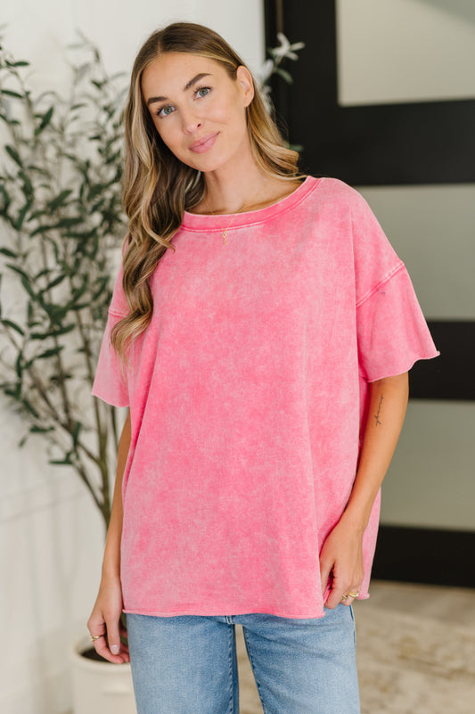 Zenana Washed Short Sleeve Top in Pink