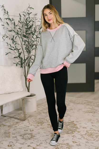 Exposed Seam Trim Accent Pullover in Grey