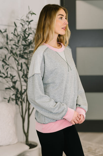 Exposed Seam Trim Accent Pullover in Grey