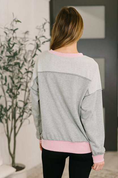 Exposed Seam Trim Accent Pullover in Grey