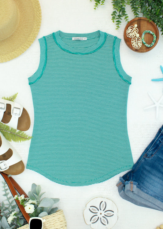 Micro Striped Tank - Jade