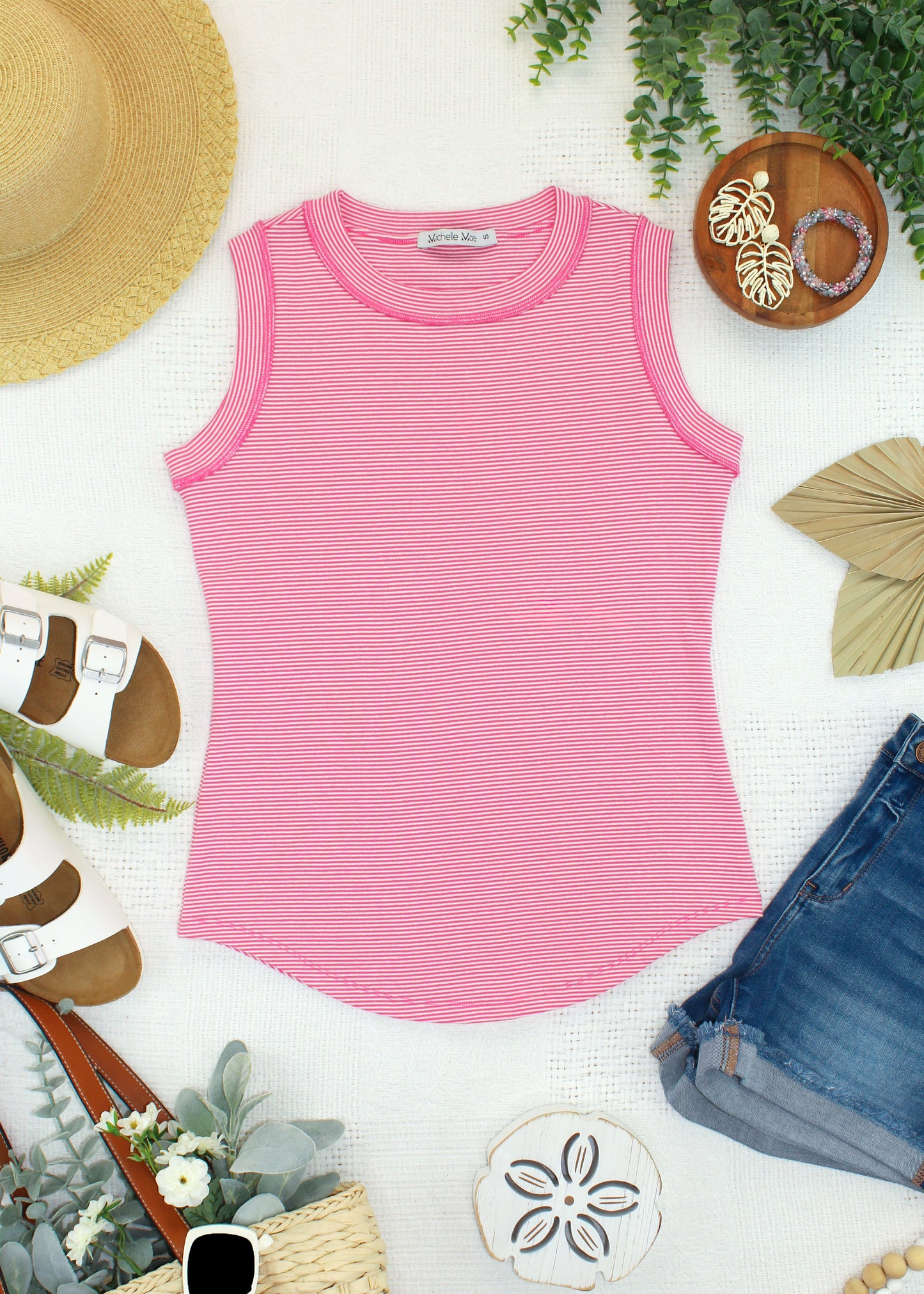 Micro Striped Tank - Pink