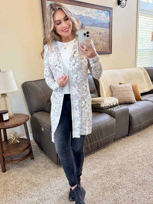 Classic Cardigan - Vintage Grey Floral