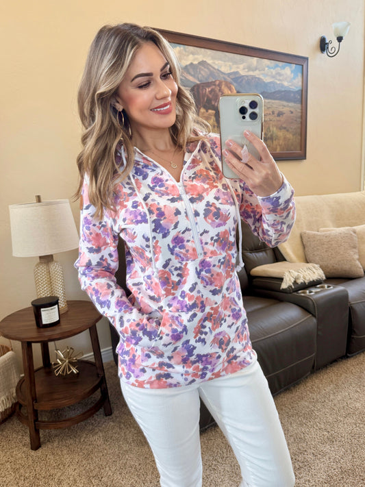 HalfZip Hoodie - Purple Abstract