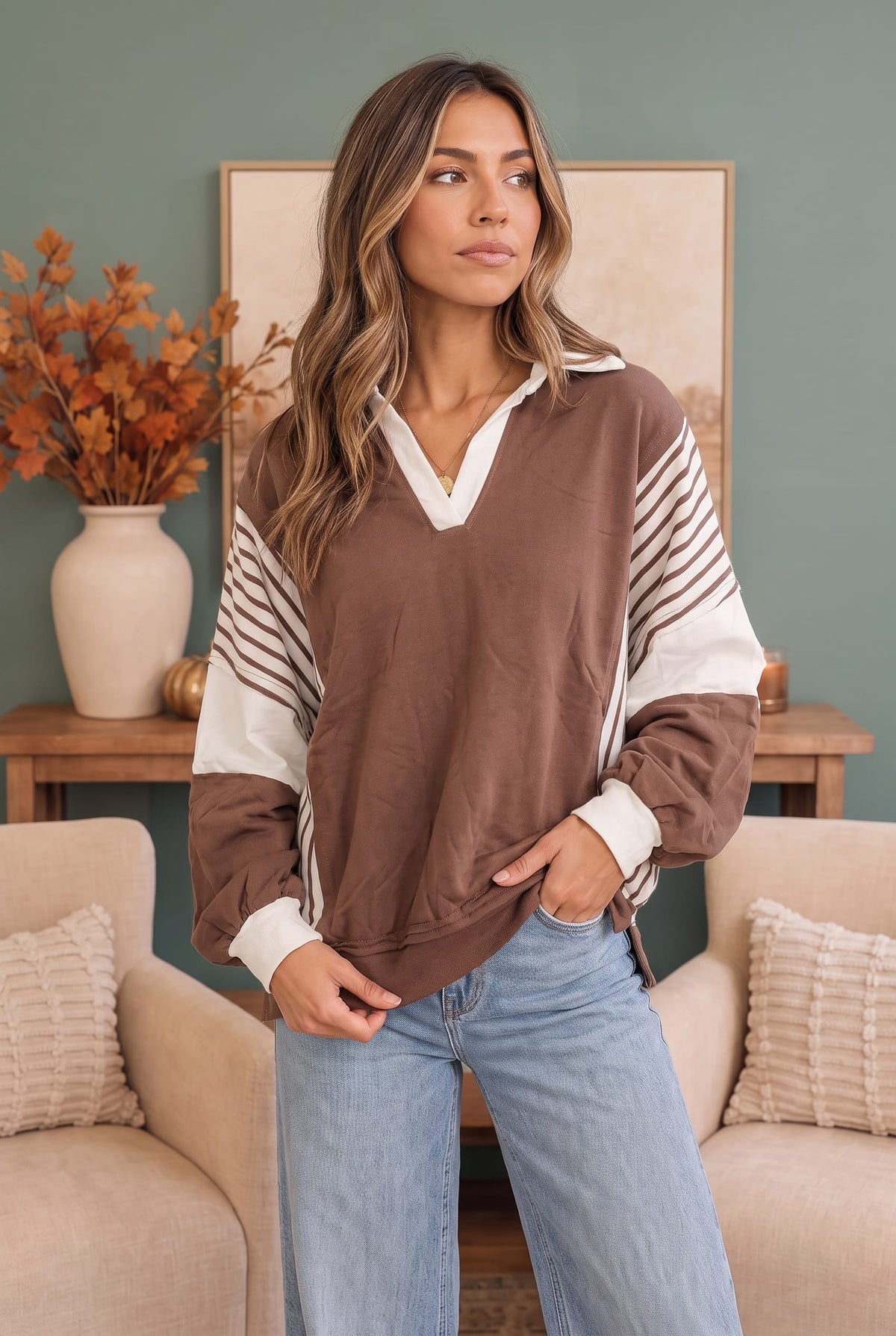 Step Down Hem Color Block Pullover