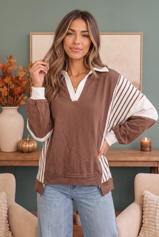 Step Down Hem Color Block Pullover