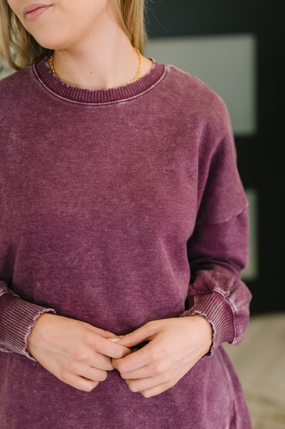 Mineral Wash Pullover in Eggplant