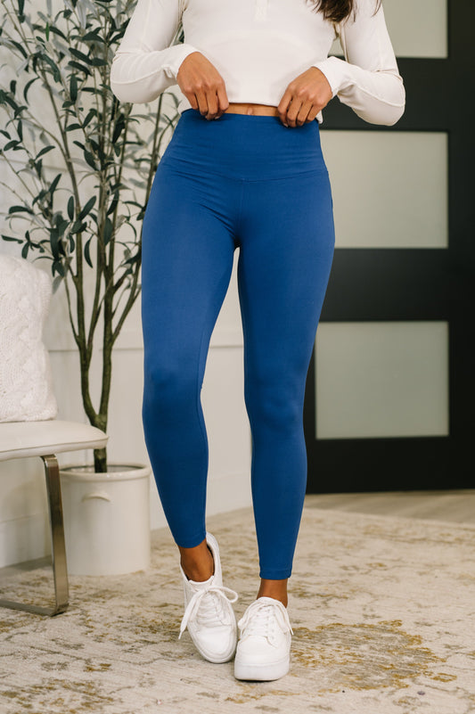 Sunday Splits High Waisted Leggings in Blue