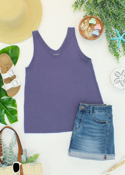 Vera V Neck Tank - Slate Purple