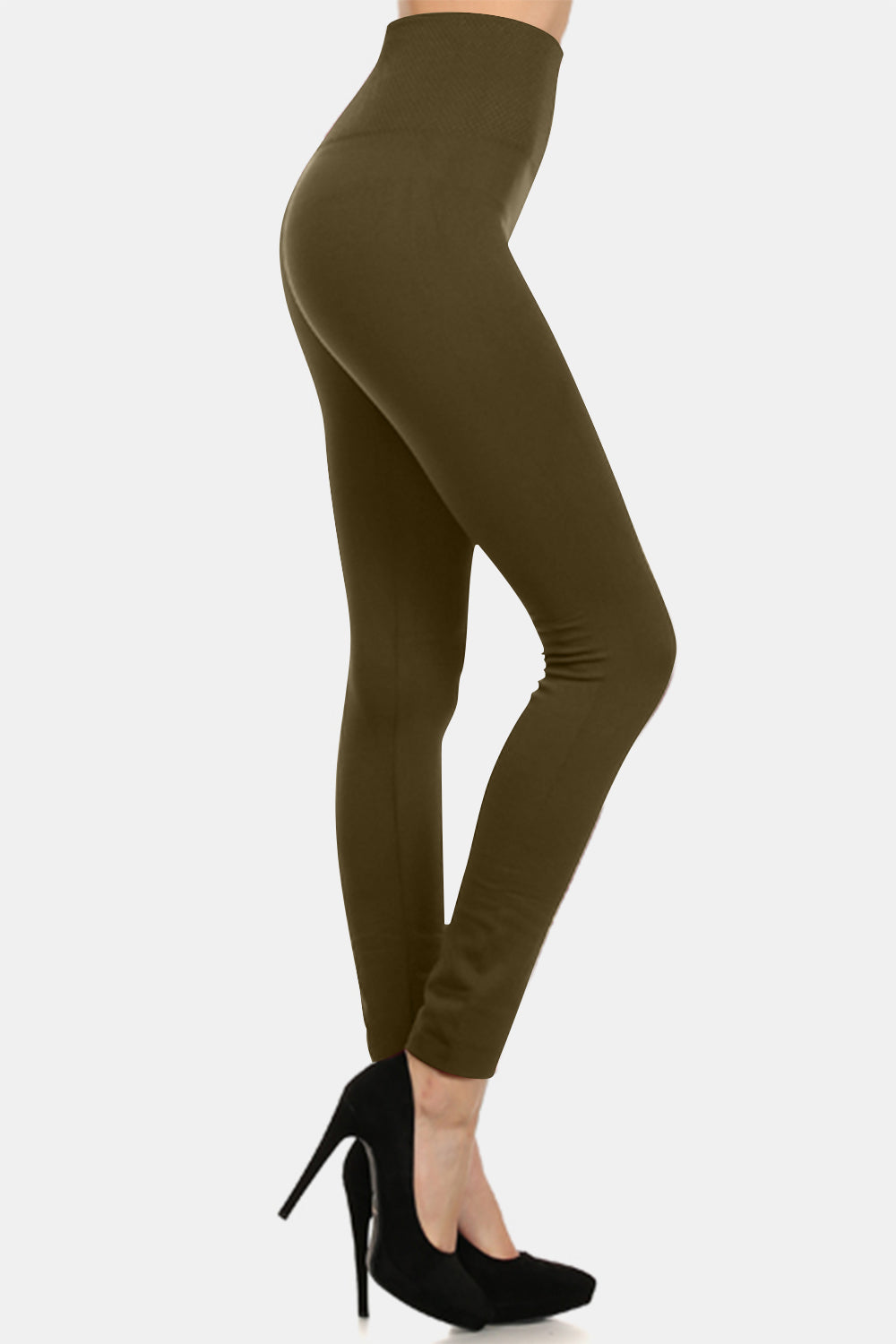 Olive Seamless High Waist Fleece Leggings