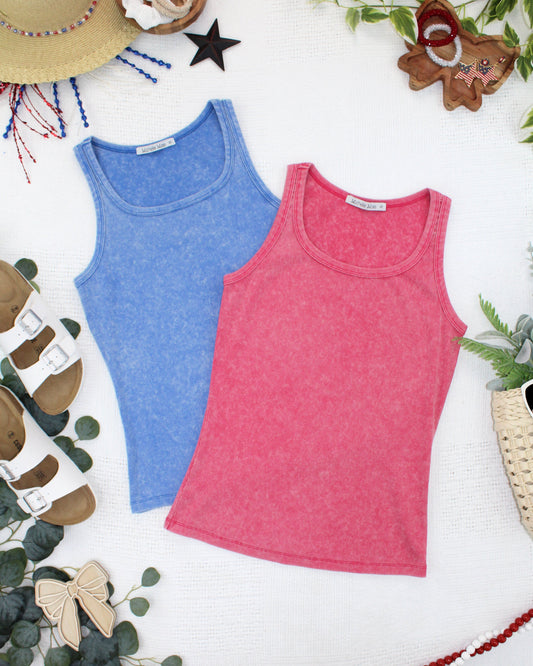 Audrey Vintage Wash Tank - Red