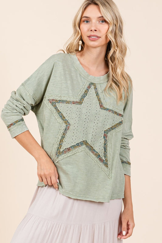 Mineral Wash Star Patch Long Sleeve