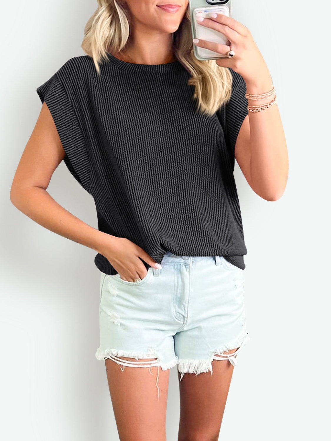 PREORDER: Textured Cap Sleeve Top