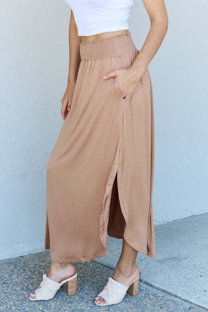 High Waist Scoop Hem Maxi Skirt in Tan