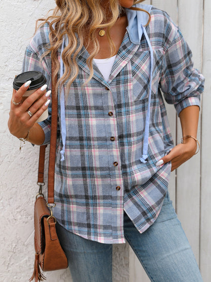 PREORDER: Hooded Plaid Button Up