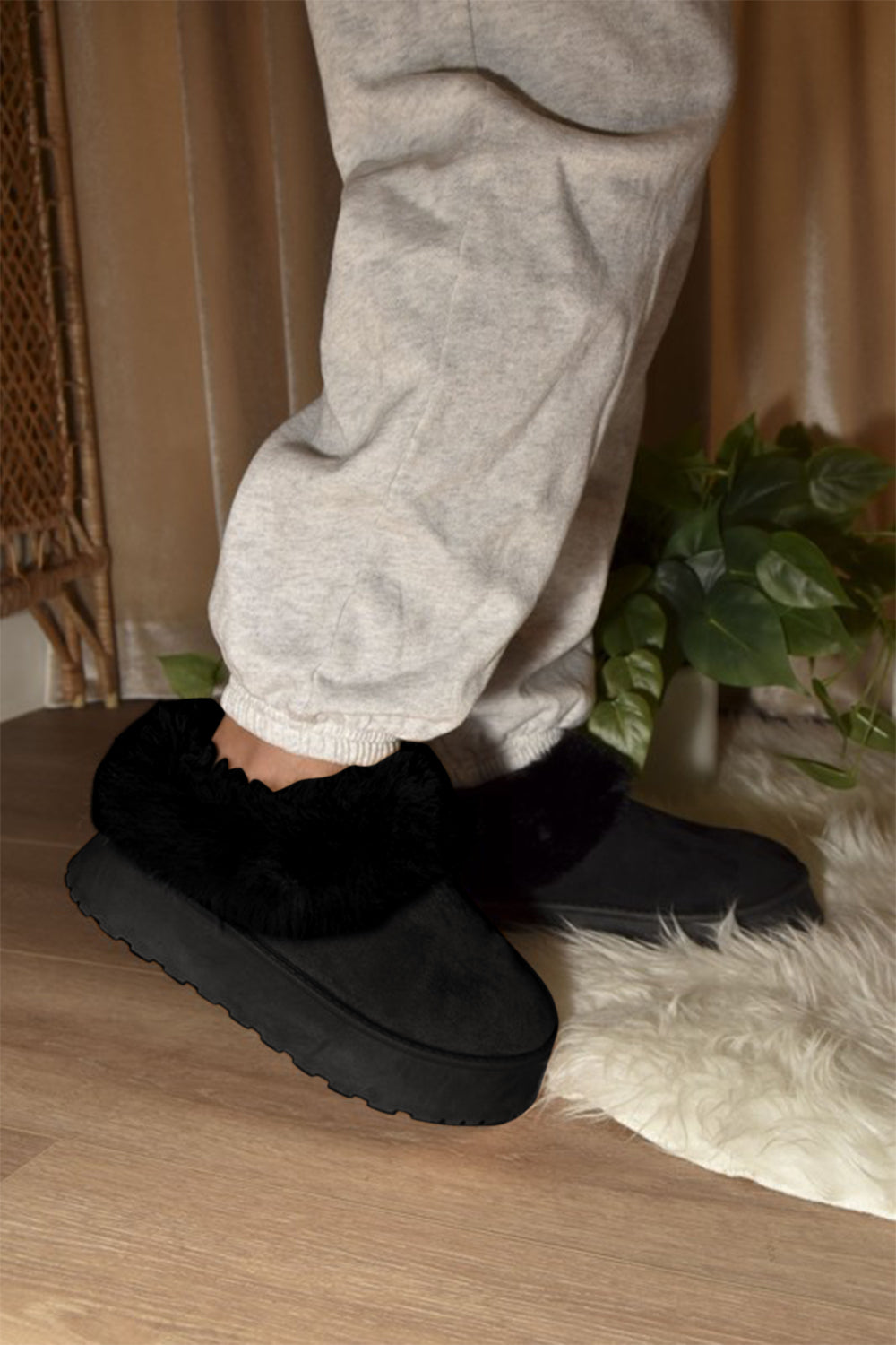 Black Platform Slip On Booties