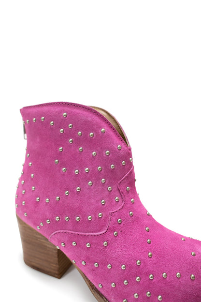 Studded Heeled Ankle Boot in Magenta