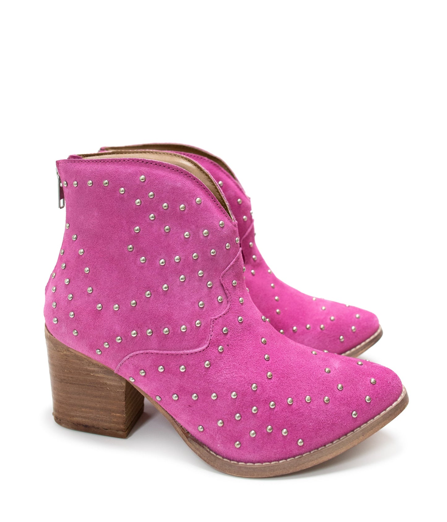 Studded Heeled Ankle Boot in Magenta